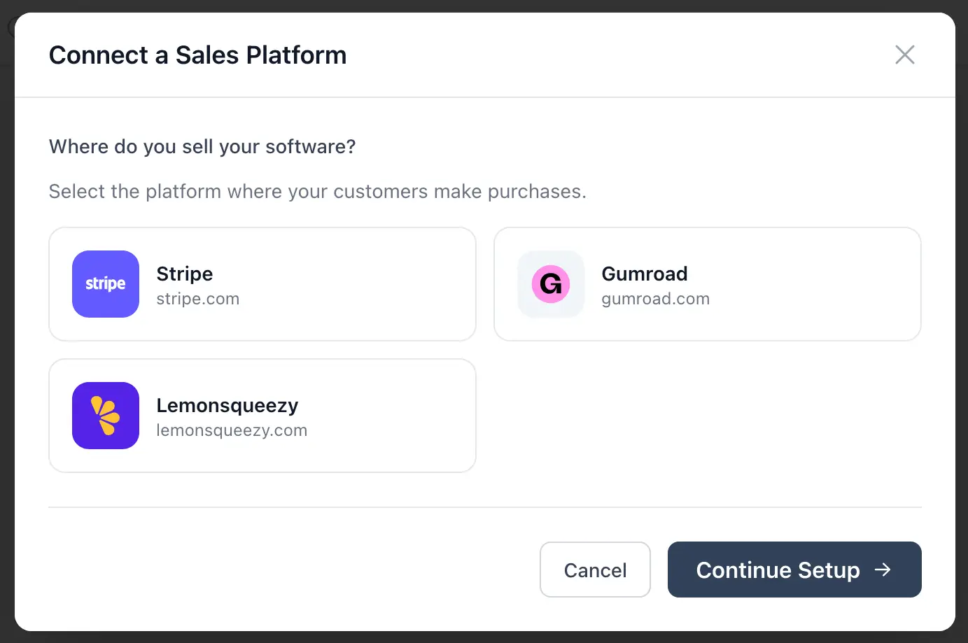 Payment platforms supported by LicenseSeat